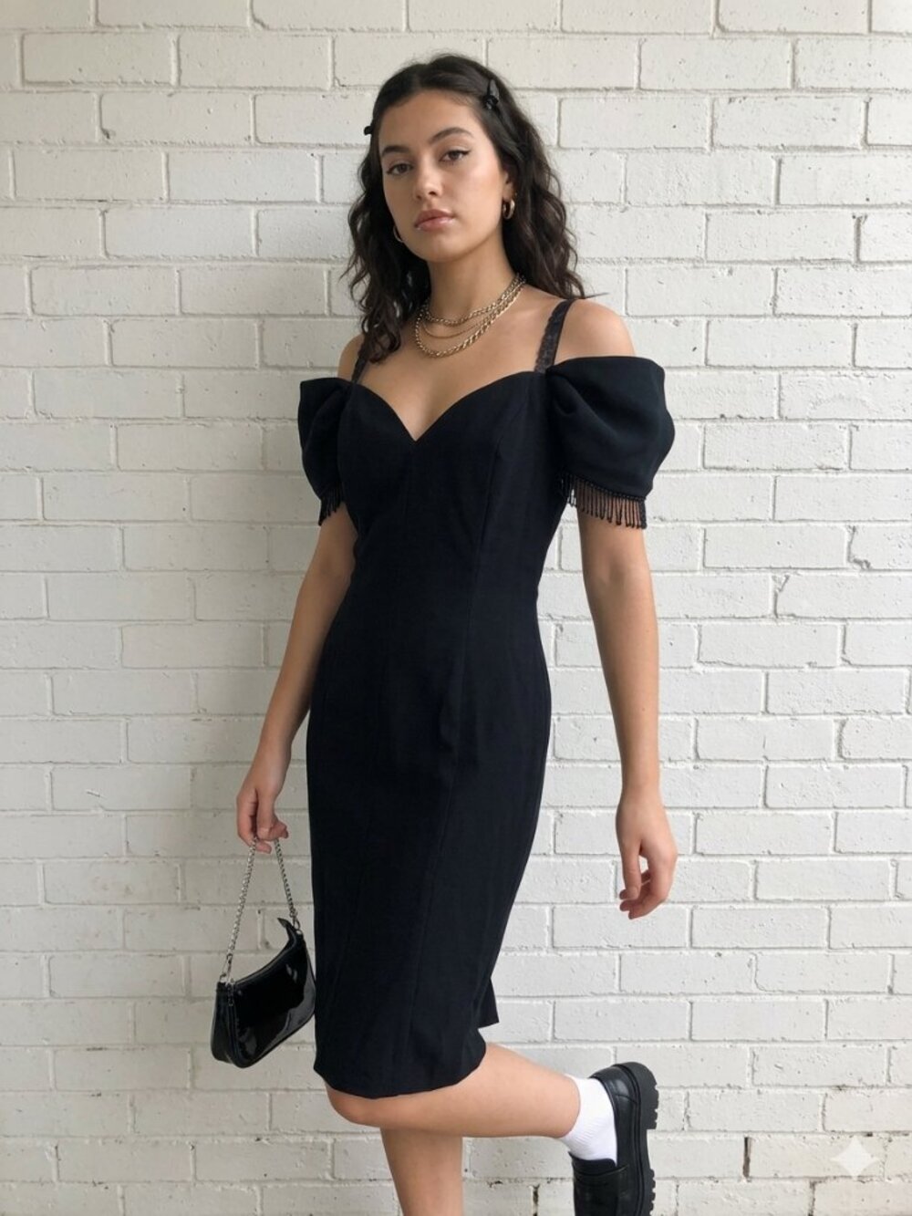 Vintage Lori Ann 90s Cocktail Prom Dress Beaded Lace Black XS/S Made in Canada